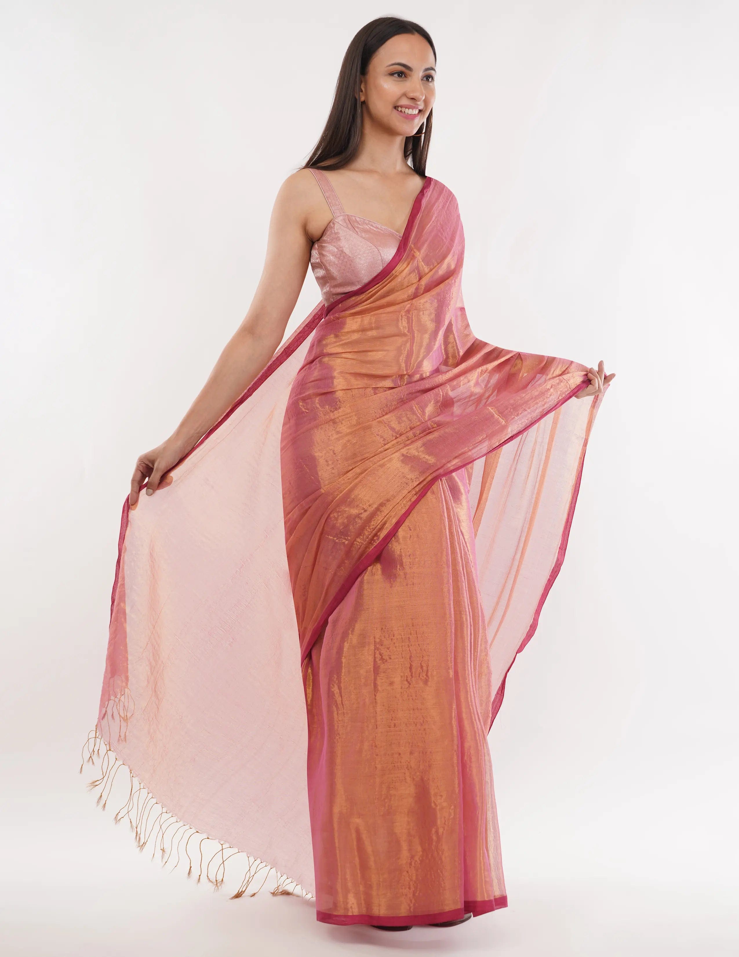 LUMINOUS ROSE | Handloom Tissue | Indidha Saree