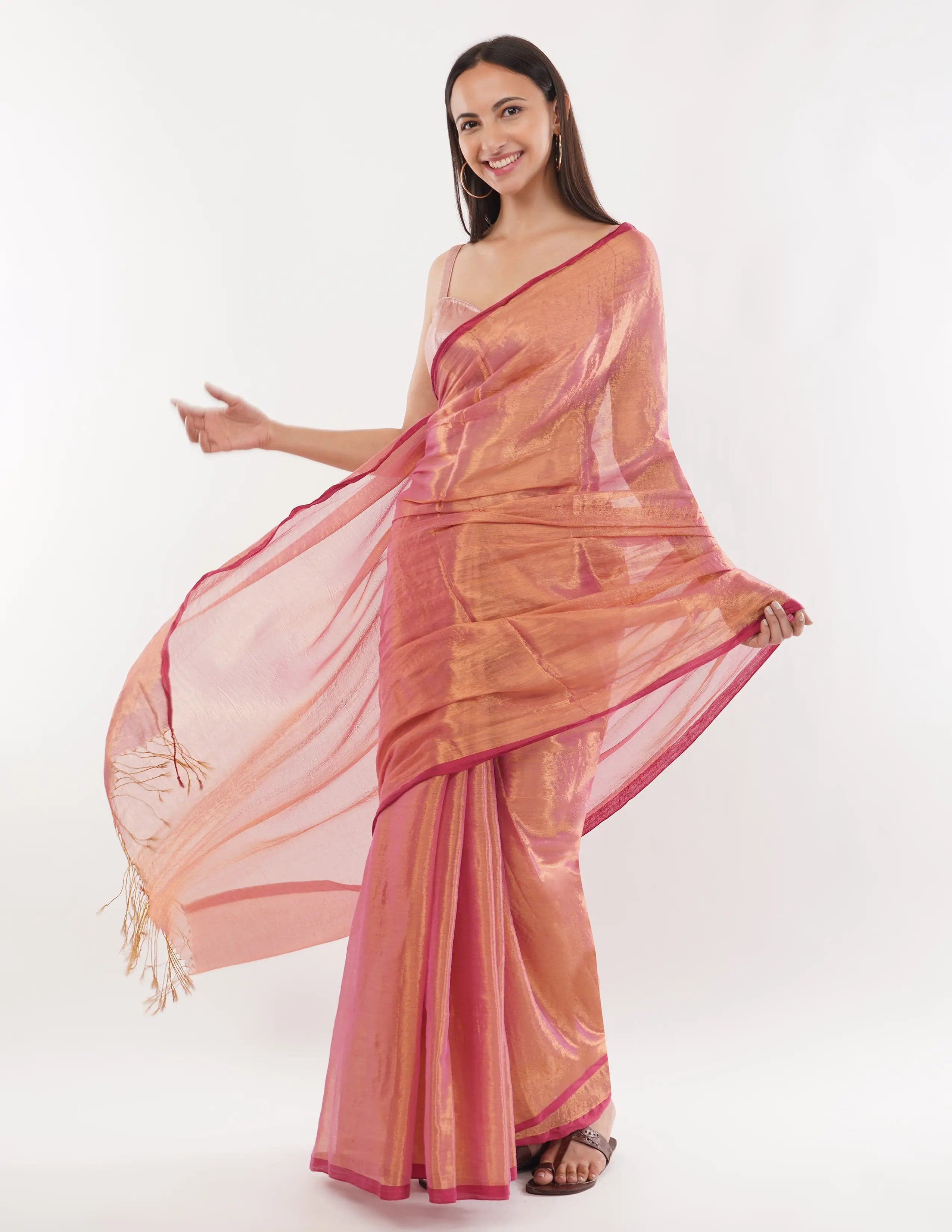 Suman SantiPur Saree LUMINOUS ROSE | Handloom Tissue | Indidha Saree