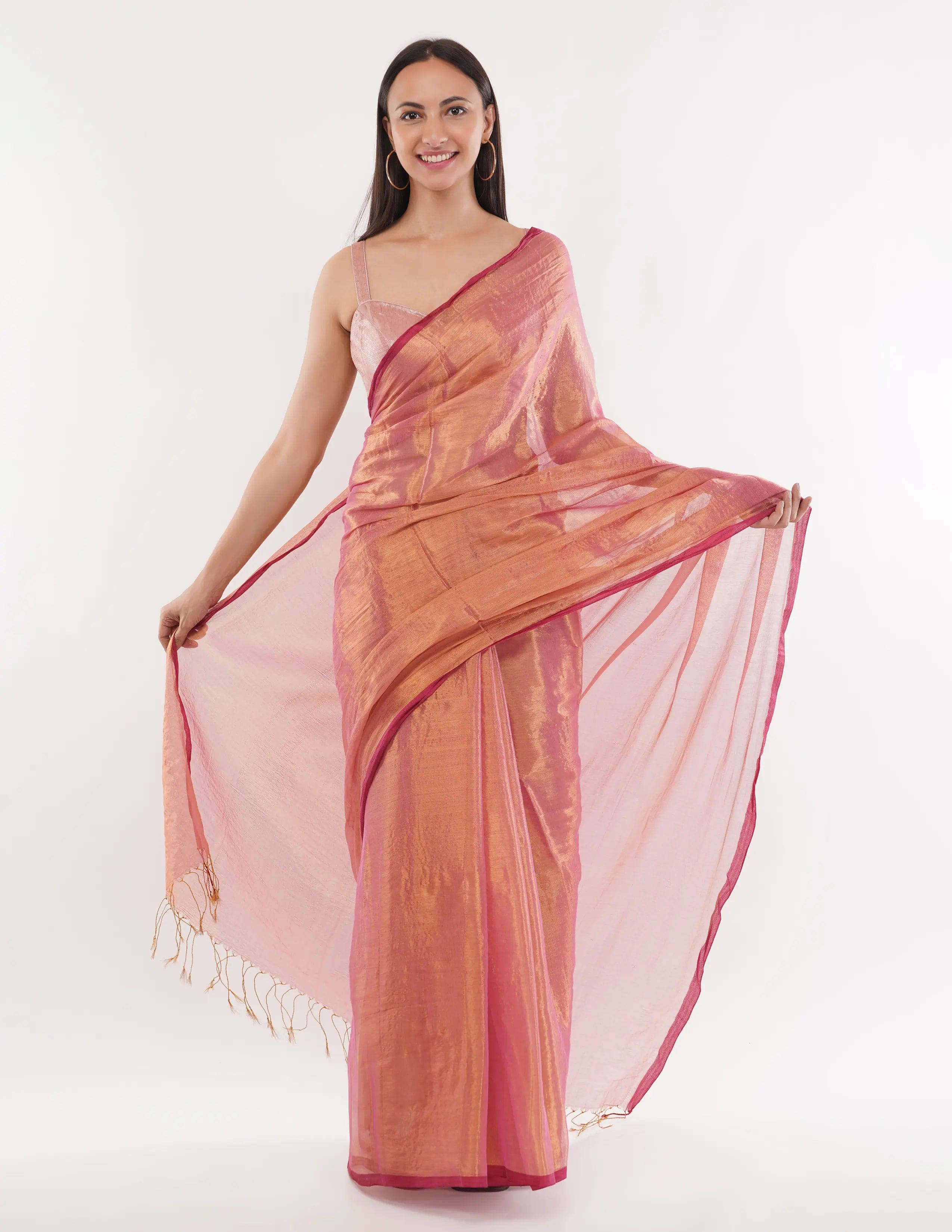 Suman SantiPur Saree LUMINOUS ROSE | Handloom Tissue | Indidha Saree