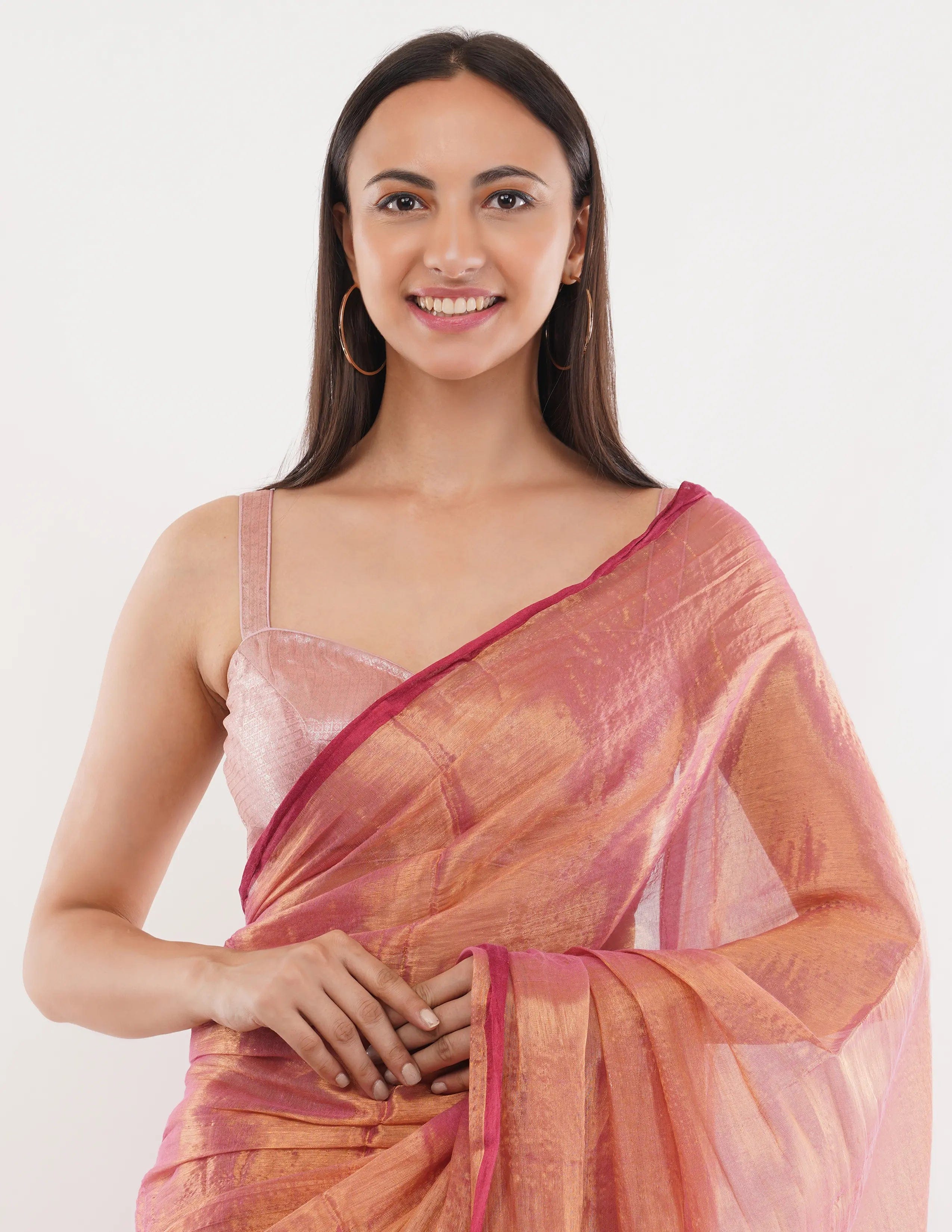 Suman SantiPur Saree LUMINOUS ROSE | Handloom Tissue | Indidha Saree