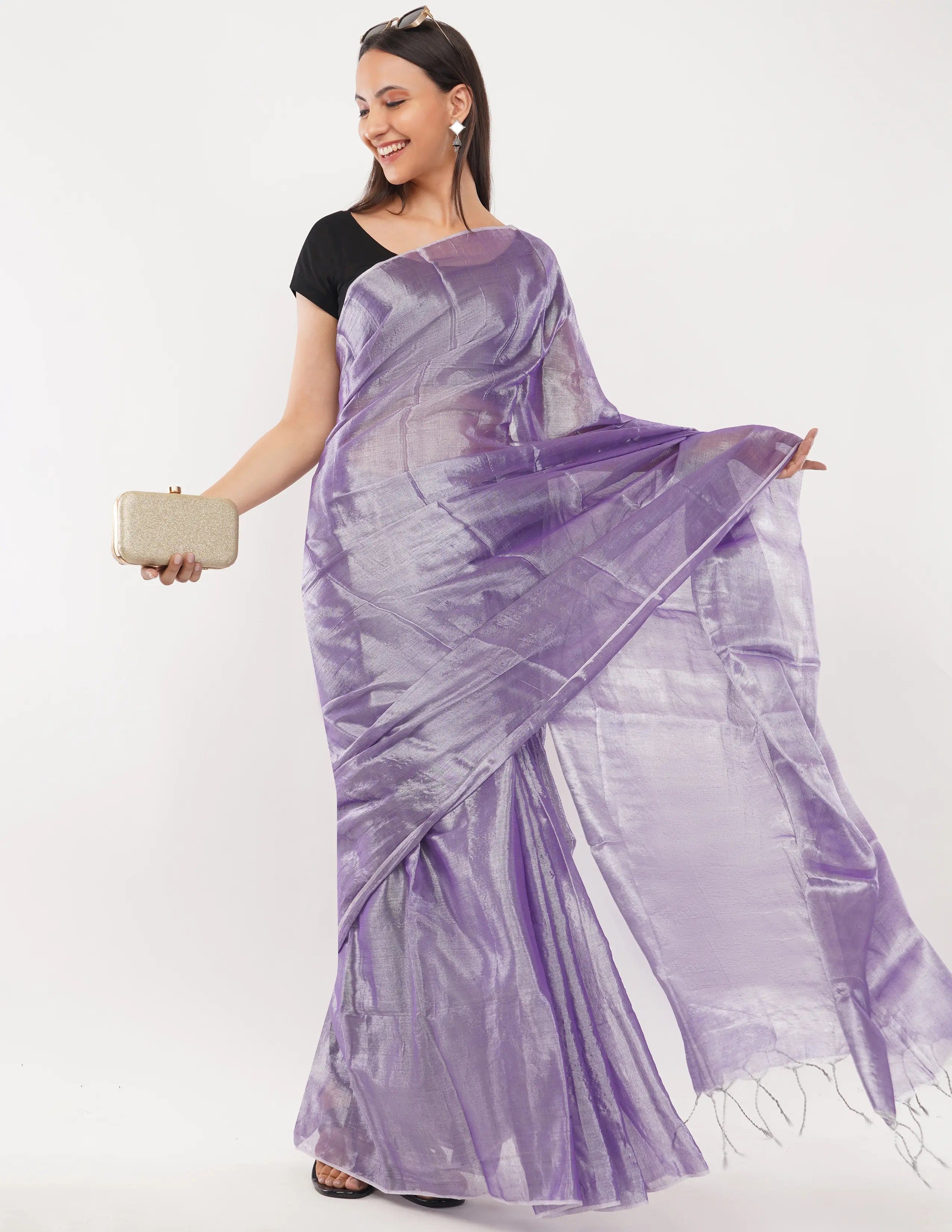 LUSTROUS MOONLIT | Handloom Tissue | Indidha Saree