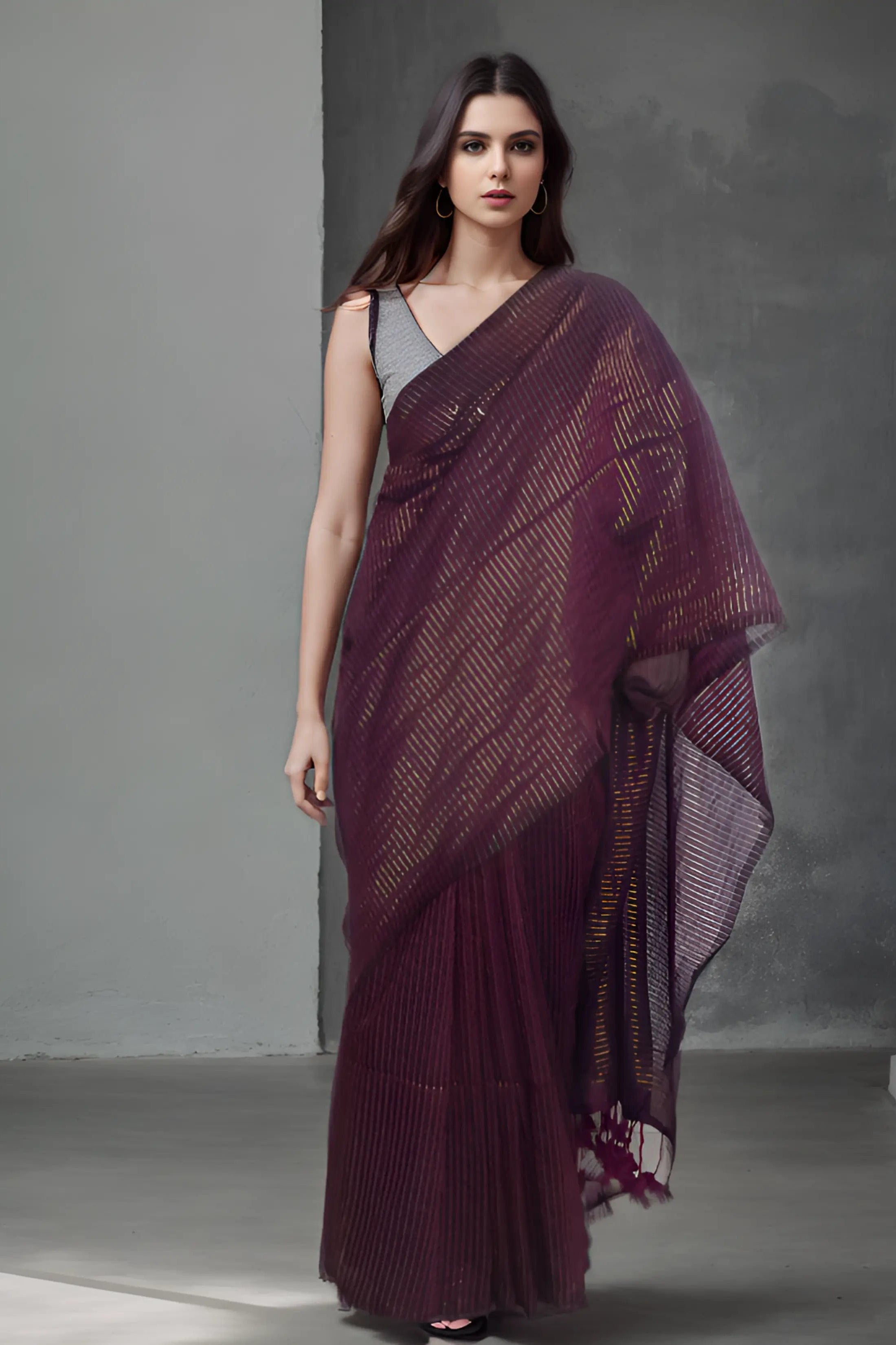 MAROON SPARKLE| Pure Cotton | Indidha Saree