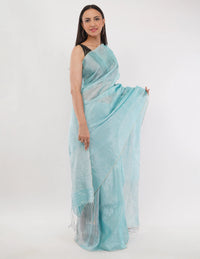 Suman SantiPur Saree NEEL PARI | Handloom Linen Tissue | Indidha Saree