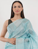 Suman SantiPur Saree NEEL PARI | Handloom Linen Tissue | Indidha Saree