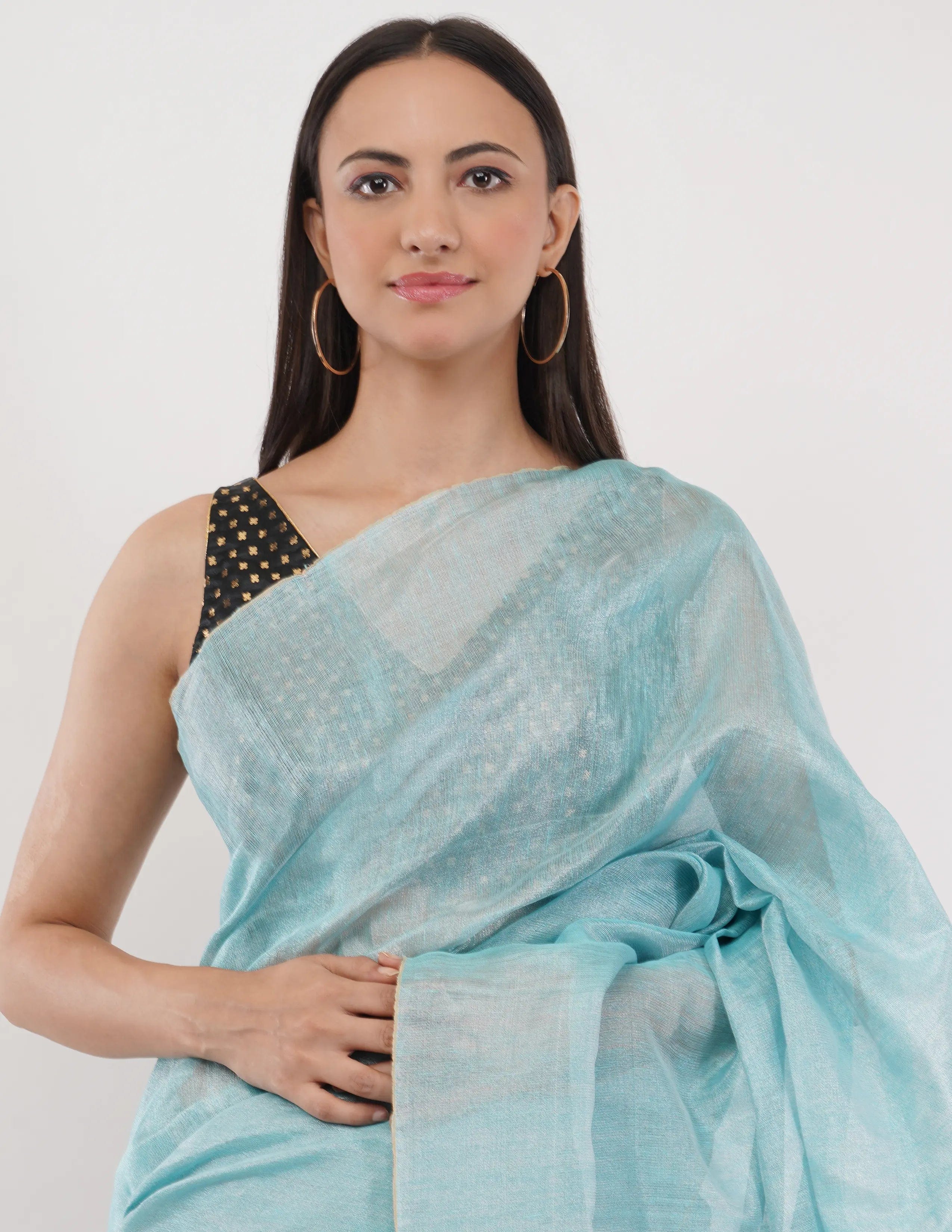 Suman SantiPur Saree NEEL PARI | Handloom Linen Tissue | Indidha Saree