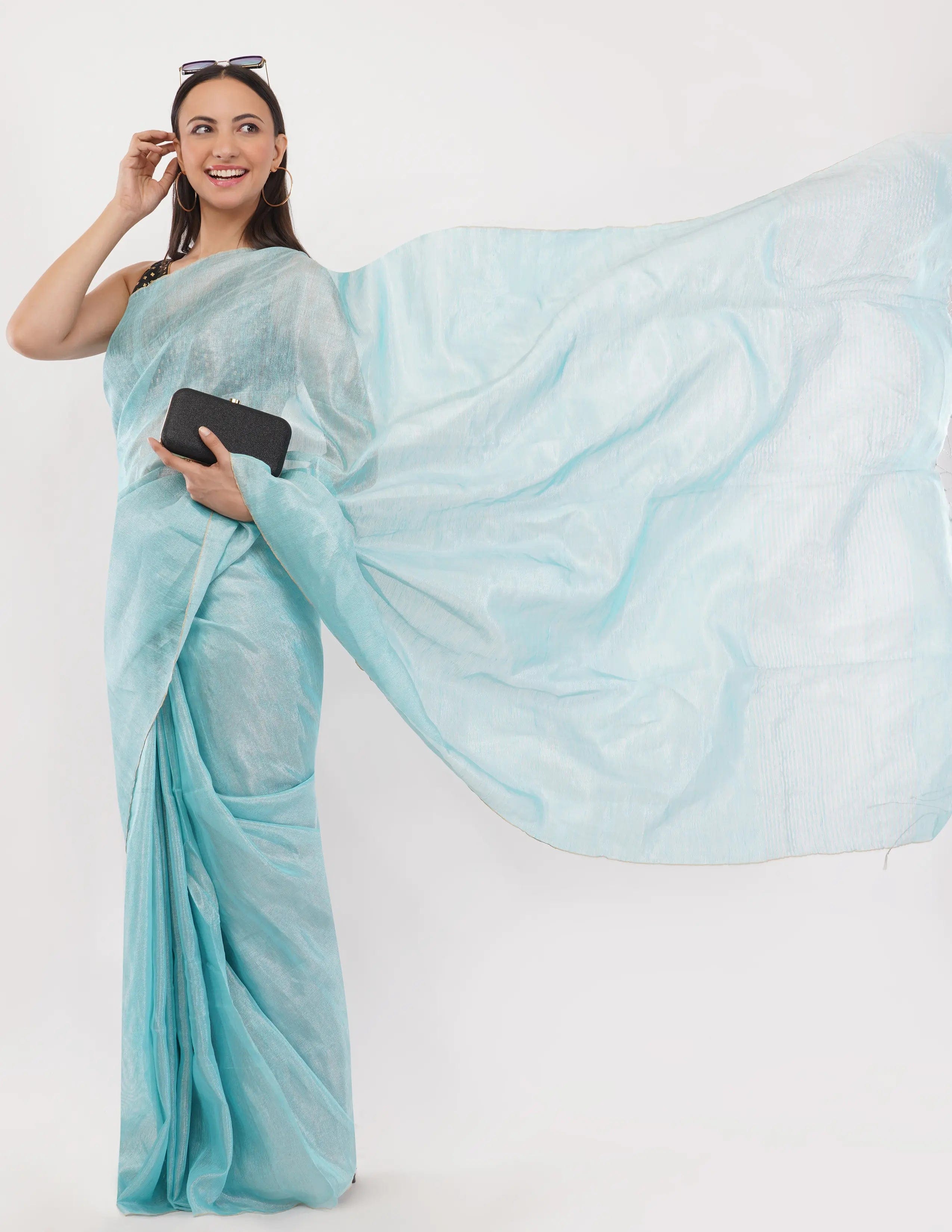 Suman SantiPur Saree NEEL PARI | Handloom Linen Tissue | Indidha Saree