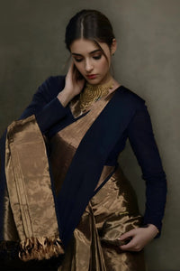 Suman SantiPur Saree NOIR GOLD | Handloom Tissue | Indidha Saree