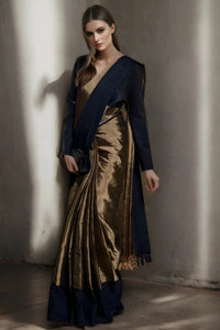 Suman SantiPur Saree NOIR GOLD | Handloom Tissue | Indidha Saree