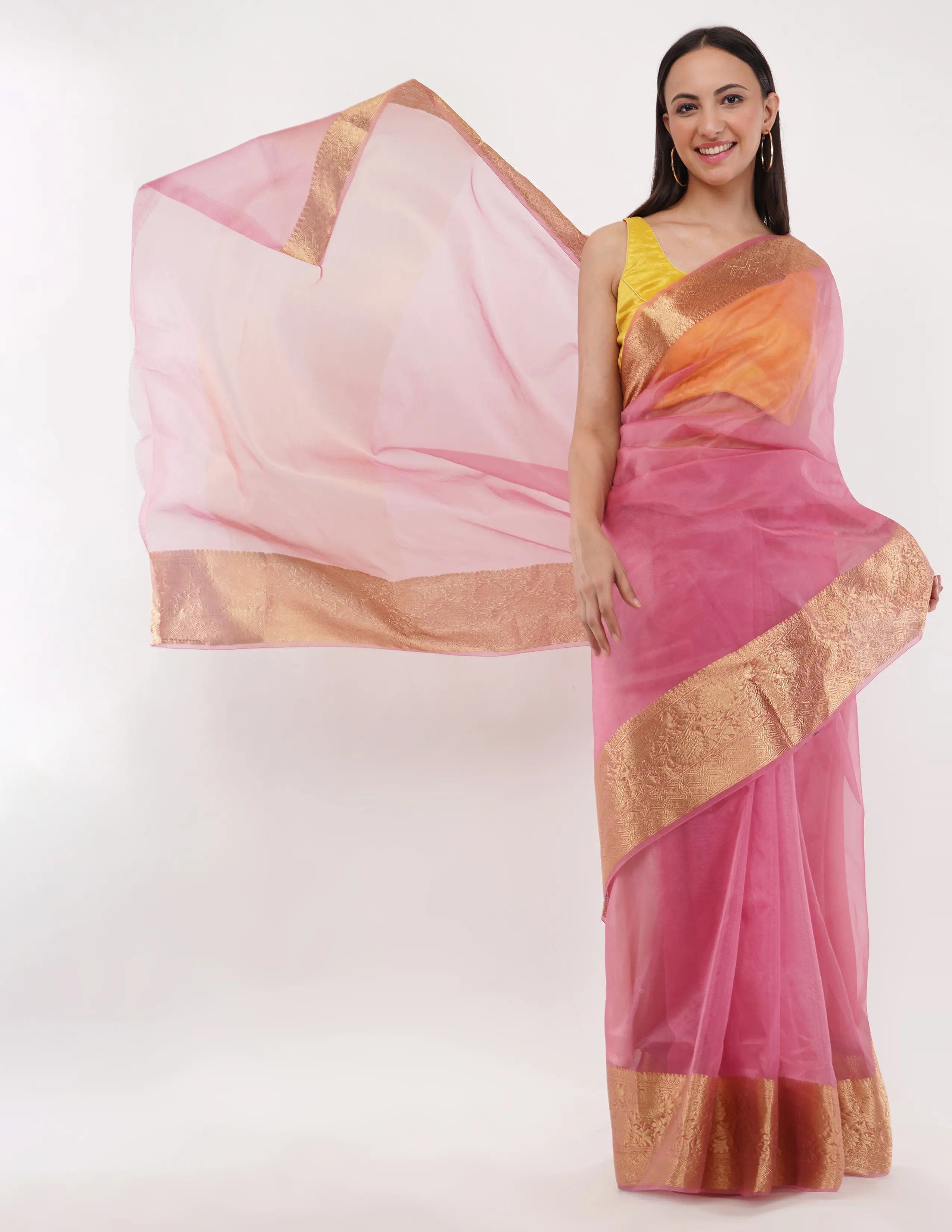 National Handloom, BGP Saree PINK OPAL | Organza with Banarasi Border | Indidha Saree