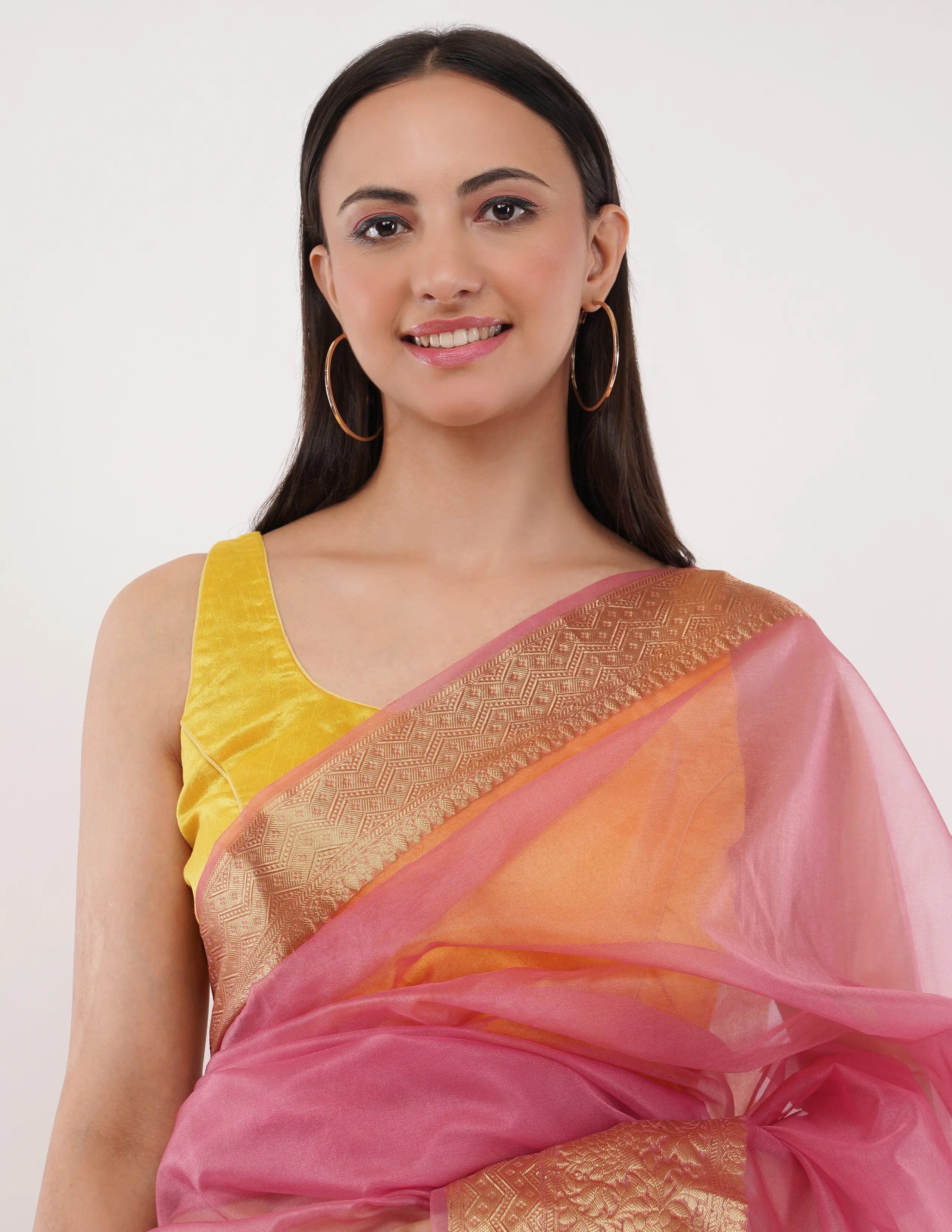 National Handloom, BGP Saree PINK OPAL | Organza with Banarasi Border | Indidha Saree