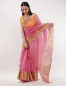 National Handloom, BGP Saree PINK OPAL | Organza with Banarasi Border | Indidha Saree