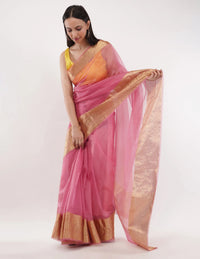 National Handloom, BGP Saree PINK OPAL | Organza with Banarasi Border | Indidha Saree