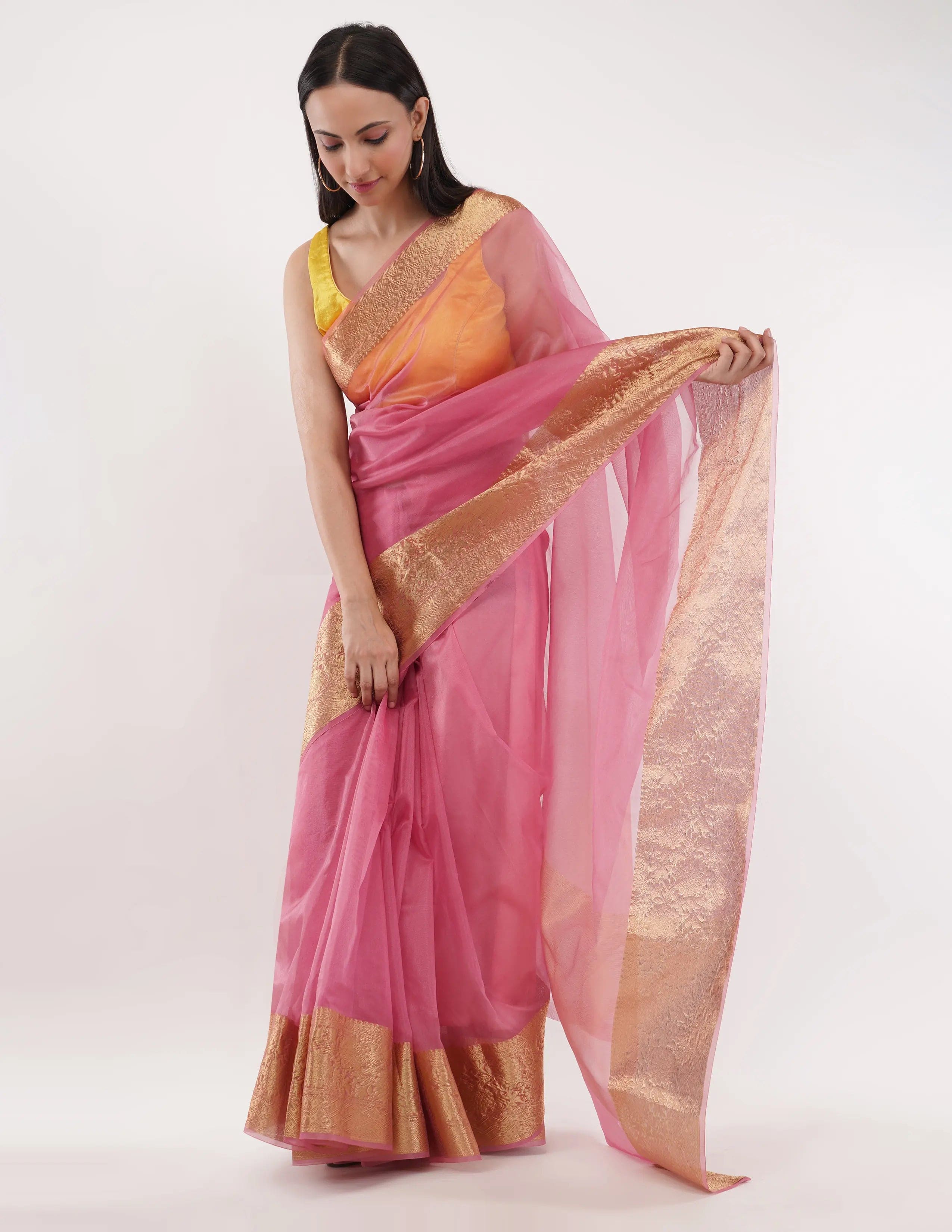 National Handloom, BGP Saree PINK OPAL | Organza with Banarasi Border | Indidha Saree