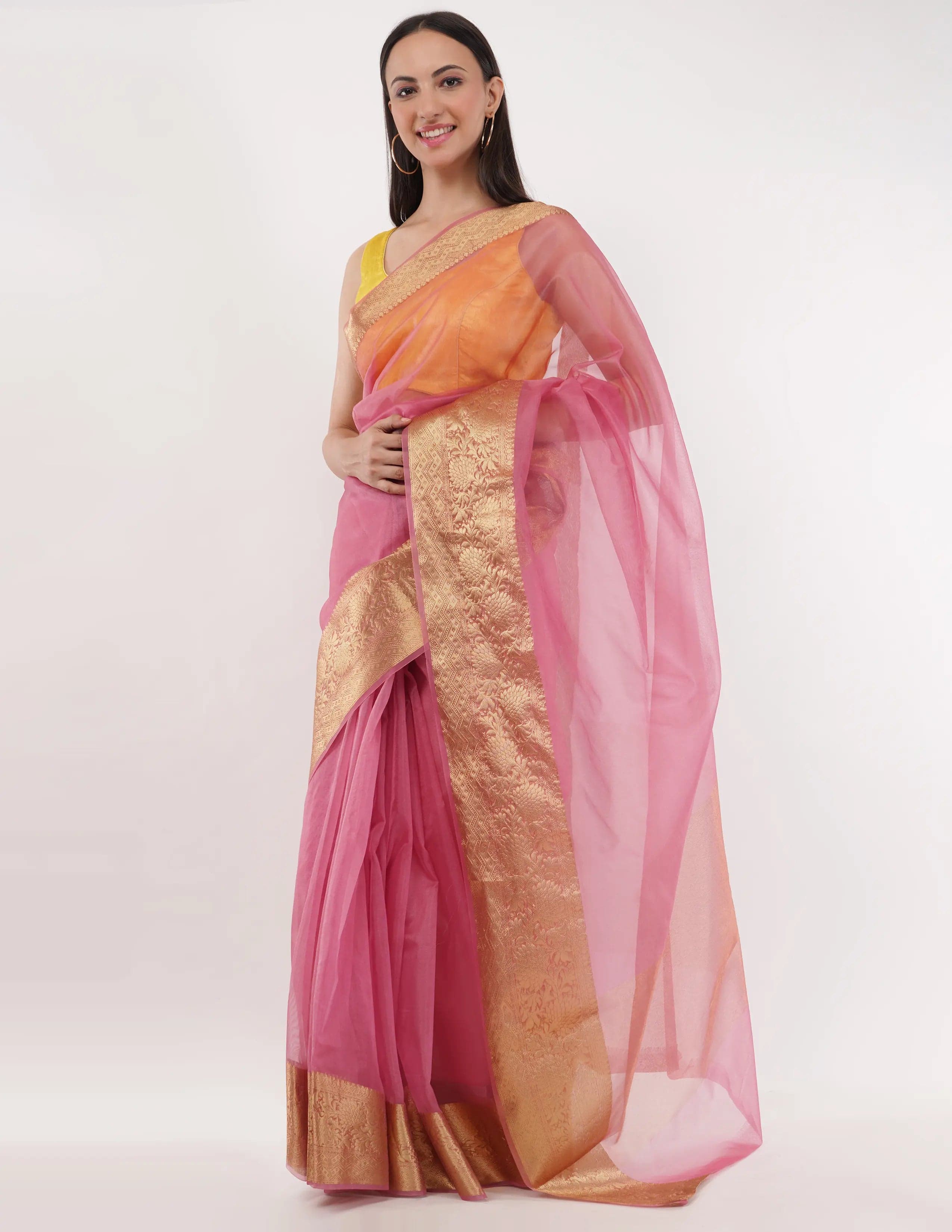 PINK OPAL | Organza with Banarasi Border | Indidha Saree