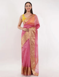 National Handloom, BGP Saree PINK OPAL | Organza with Banarasi Border | Indidha Saree
