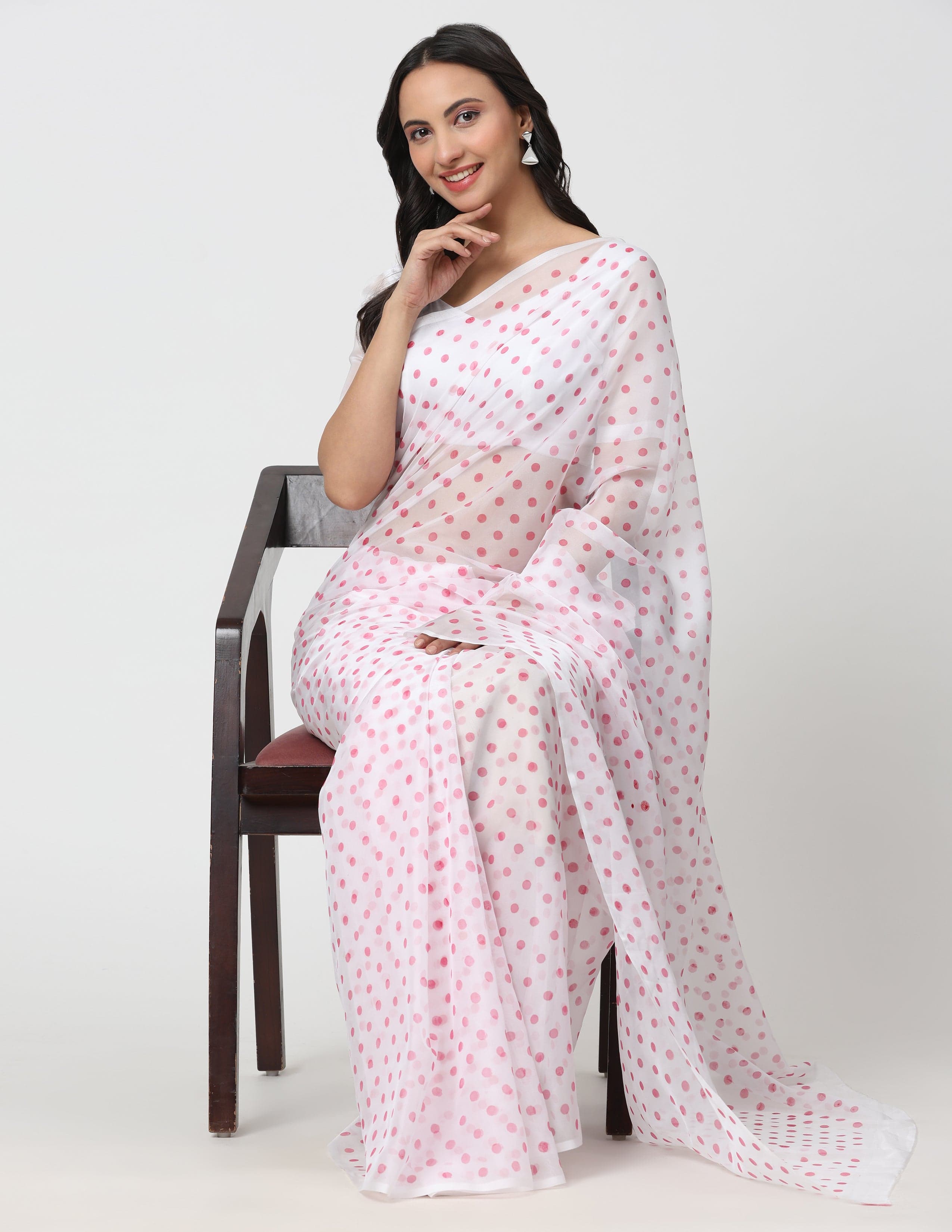 Sharon Saree POLKA MORNING | Handpainted Organza | Indidha Saree