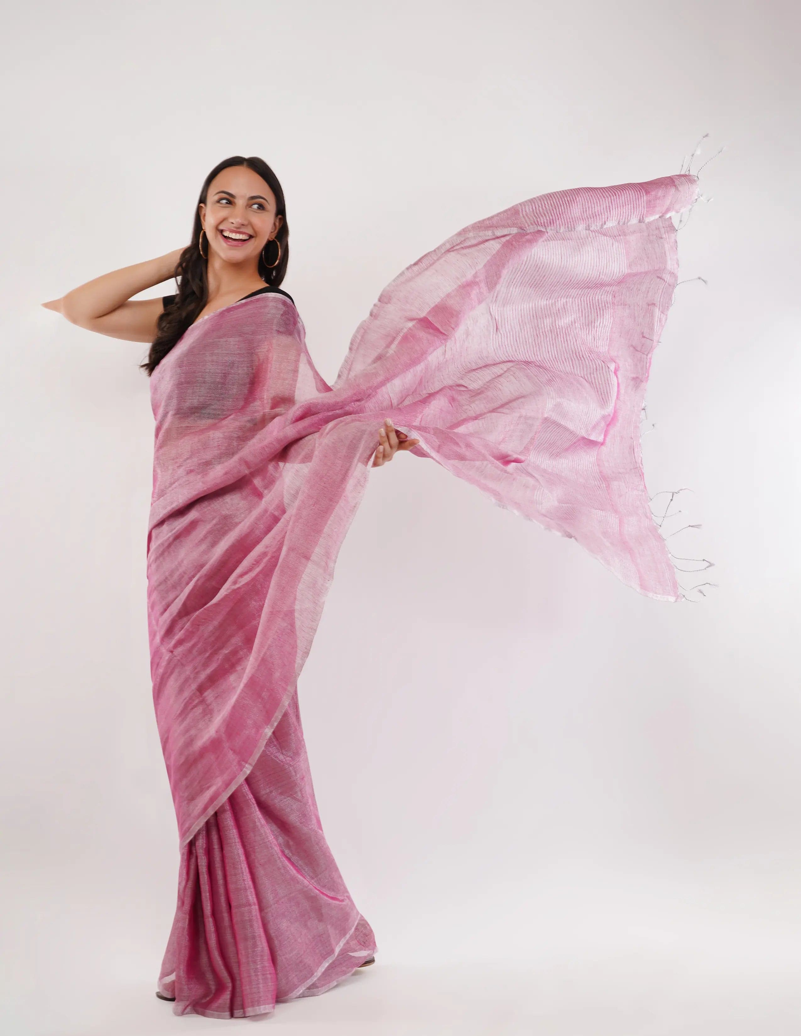 Suman SantiPur Saree ROSY | Handloom Linen Tissue | Indidha Saree