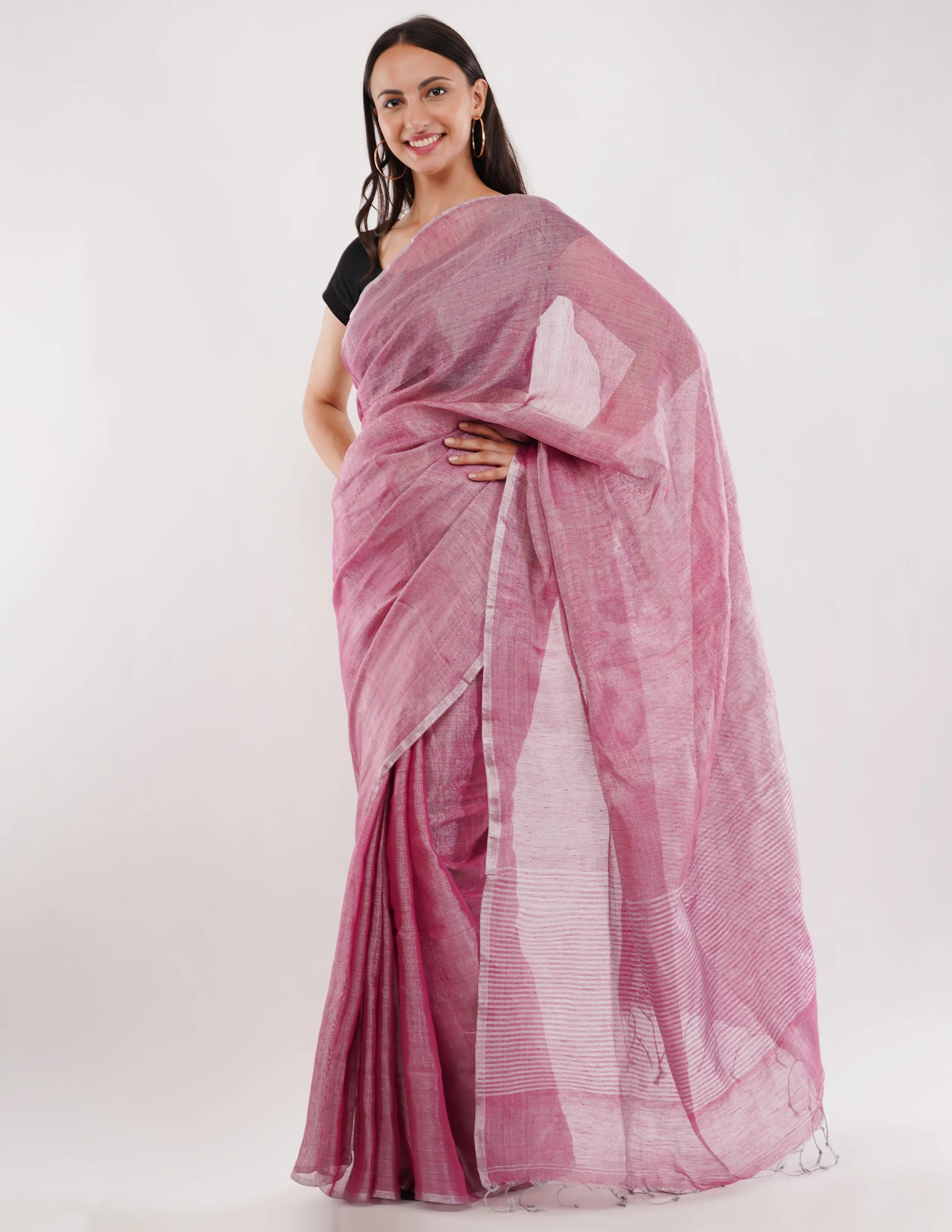 Suman SantiPur Saree ROSY | Handloom Linen Tissue | Indidha Saree