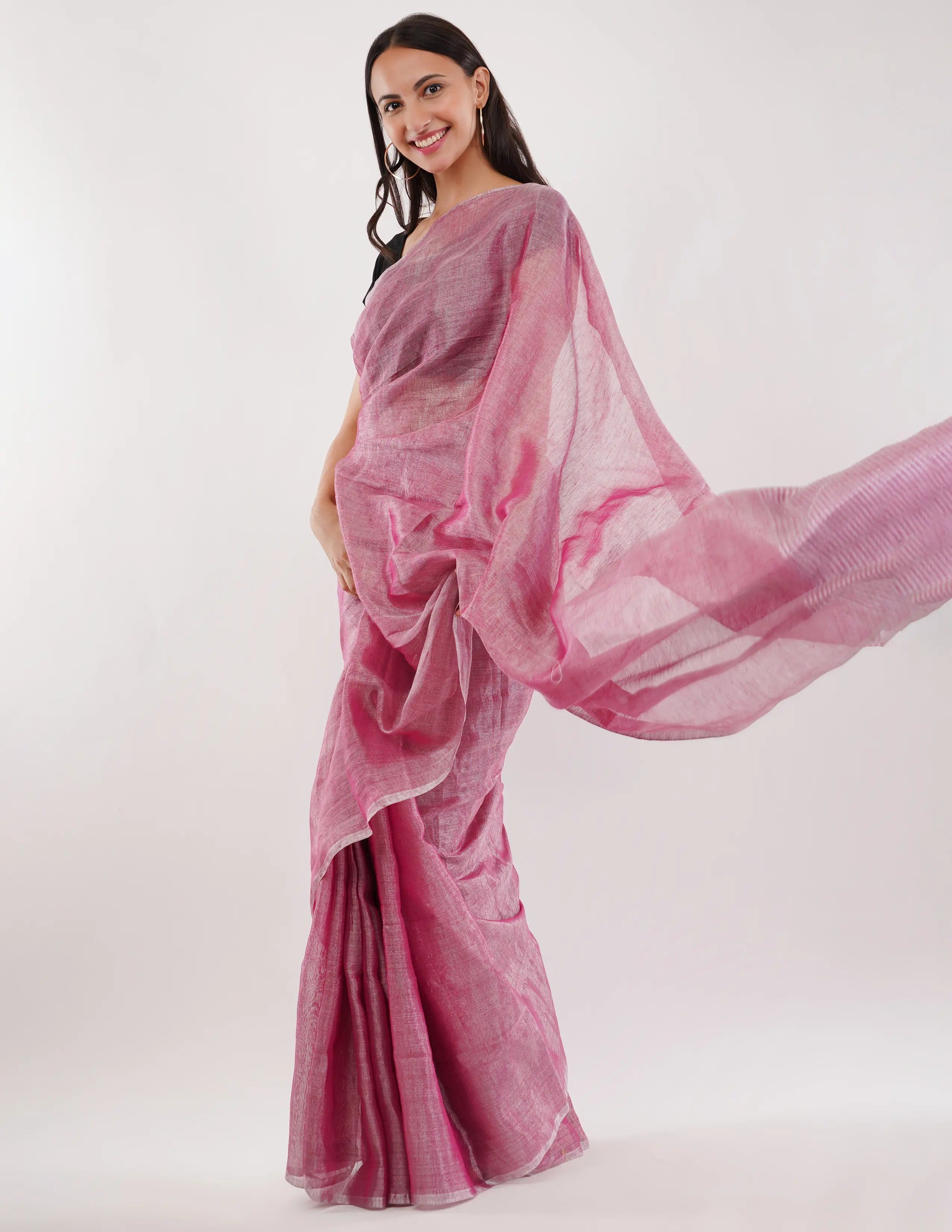 Suman SantiPur Saree ROSY | Handloom Linen Tissue | Indidha Saree