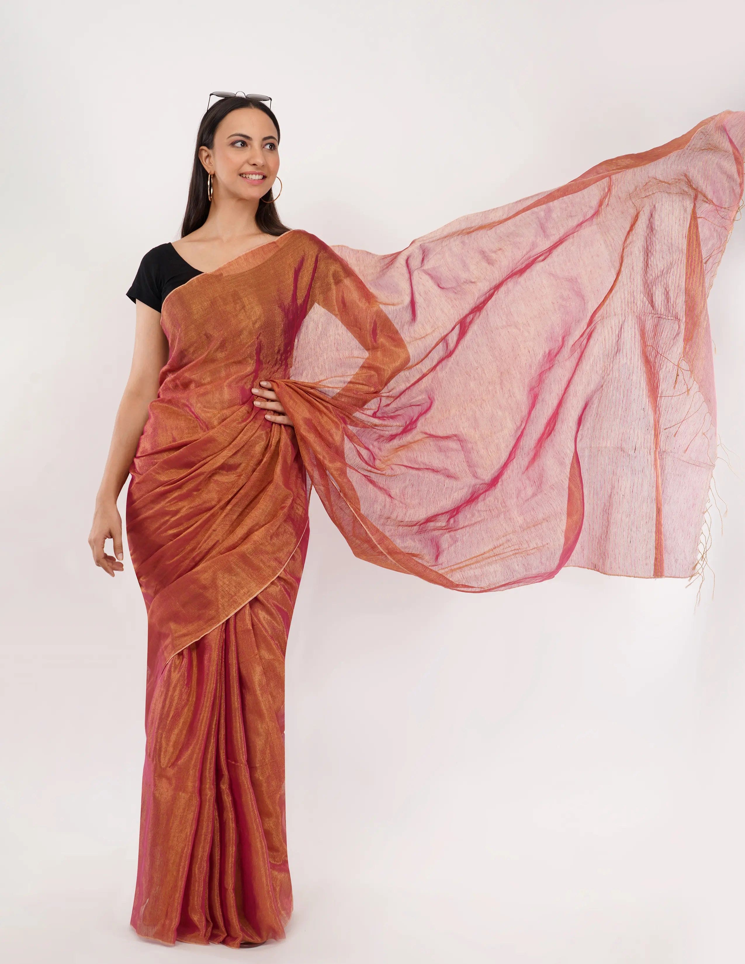 Suman SantiPur Saree SANJH KI ROSHNI | Handloom Linen Tissue | Indidha Saree