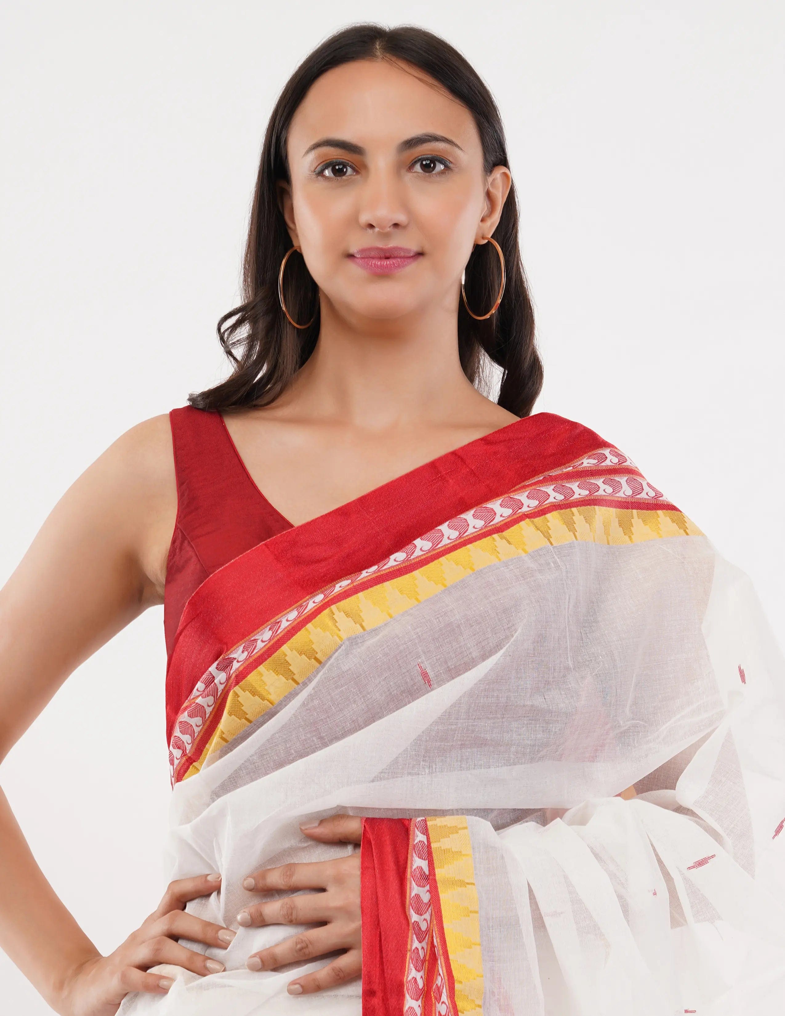 Suman SantiPur Saree SCARLET | Pure Cotton | Indidha Saree