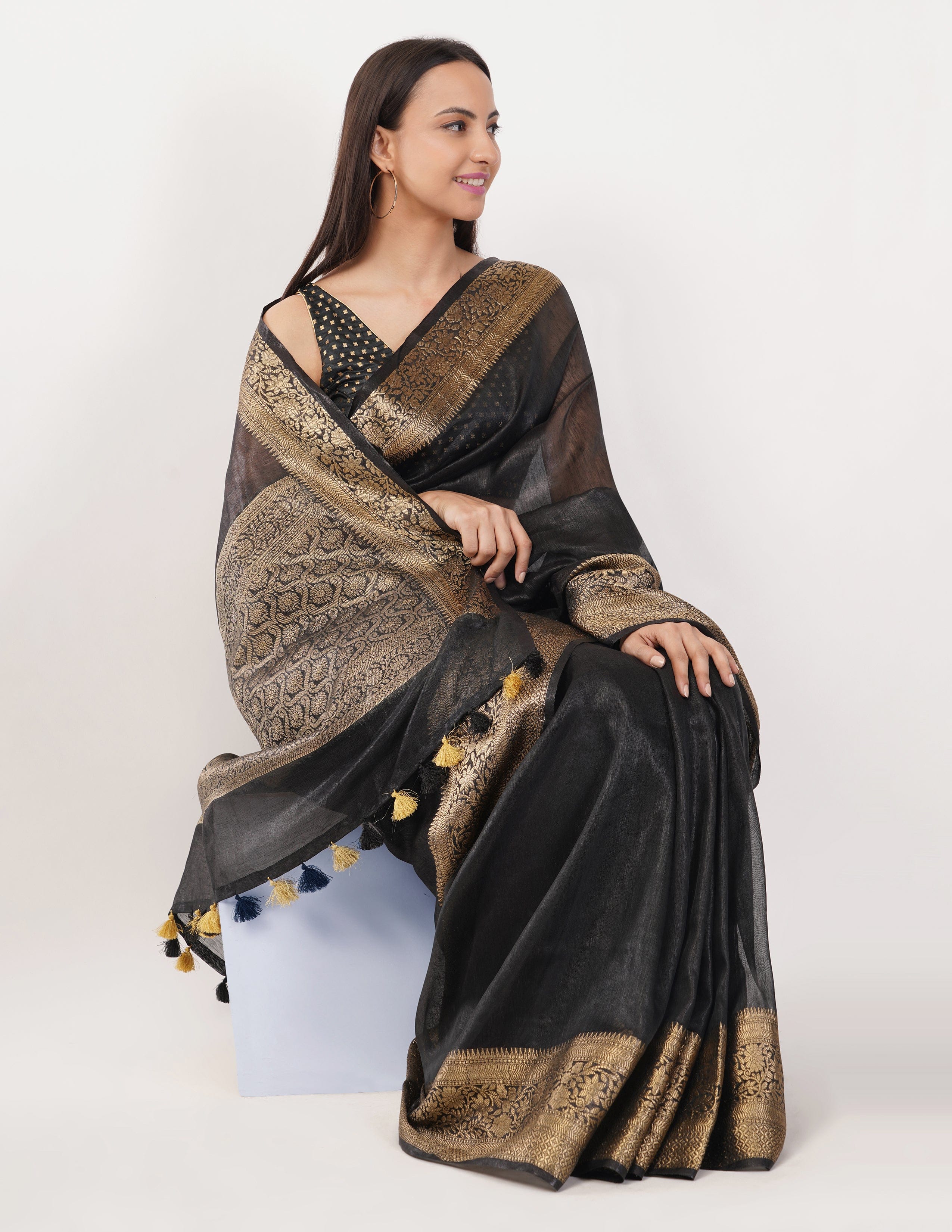National Handloom, BGP Saree SHADOW OF GRANDEUR | Linen Silk | Indidha Saree