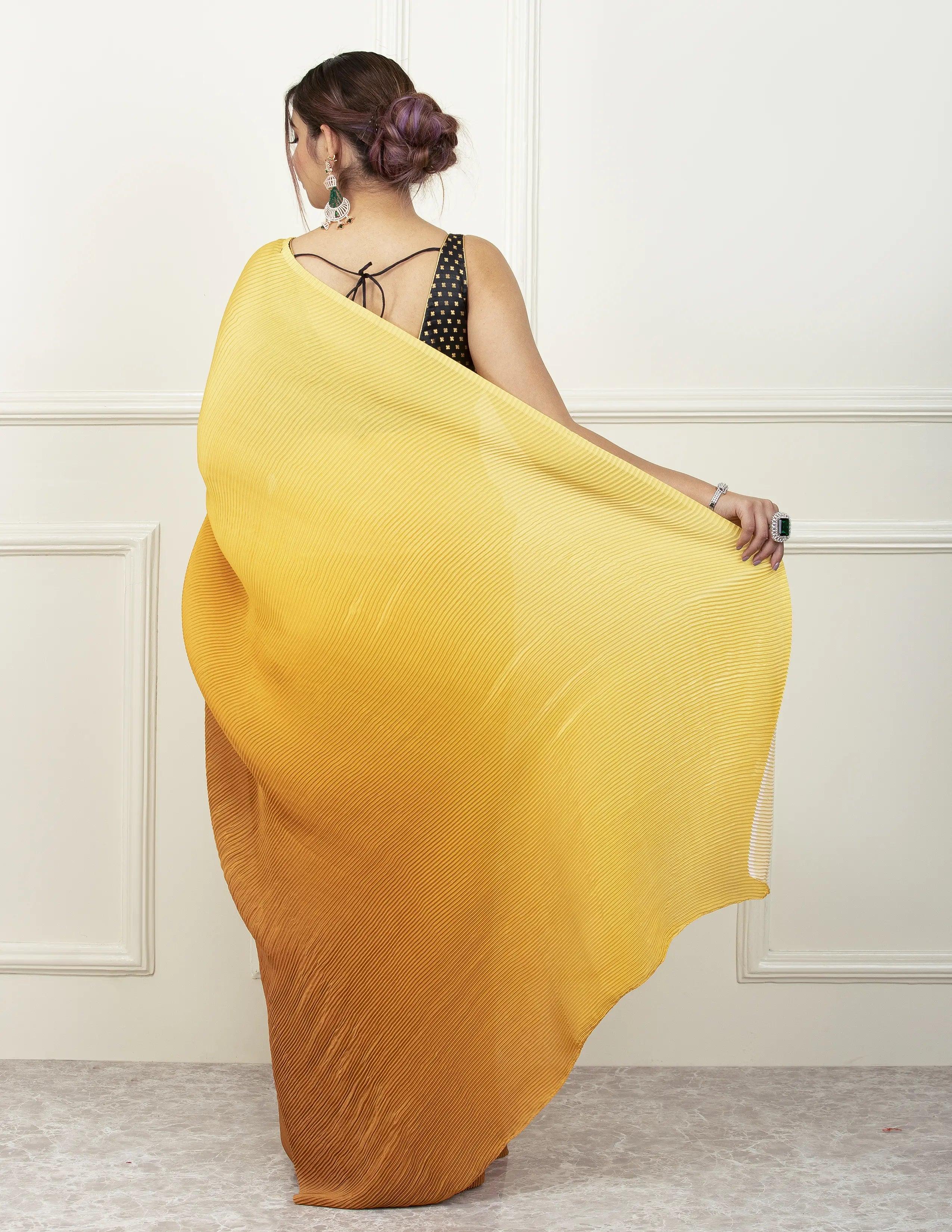 YELLOW HUE | Wrinkle Satin  | Indidha Saree Saree