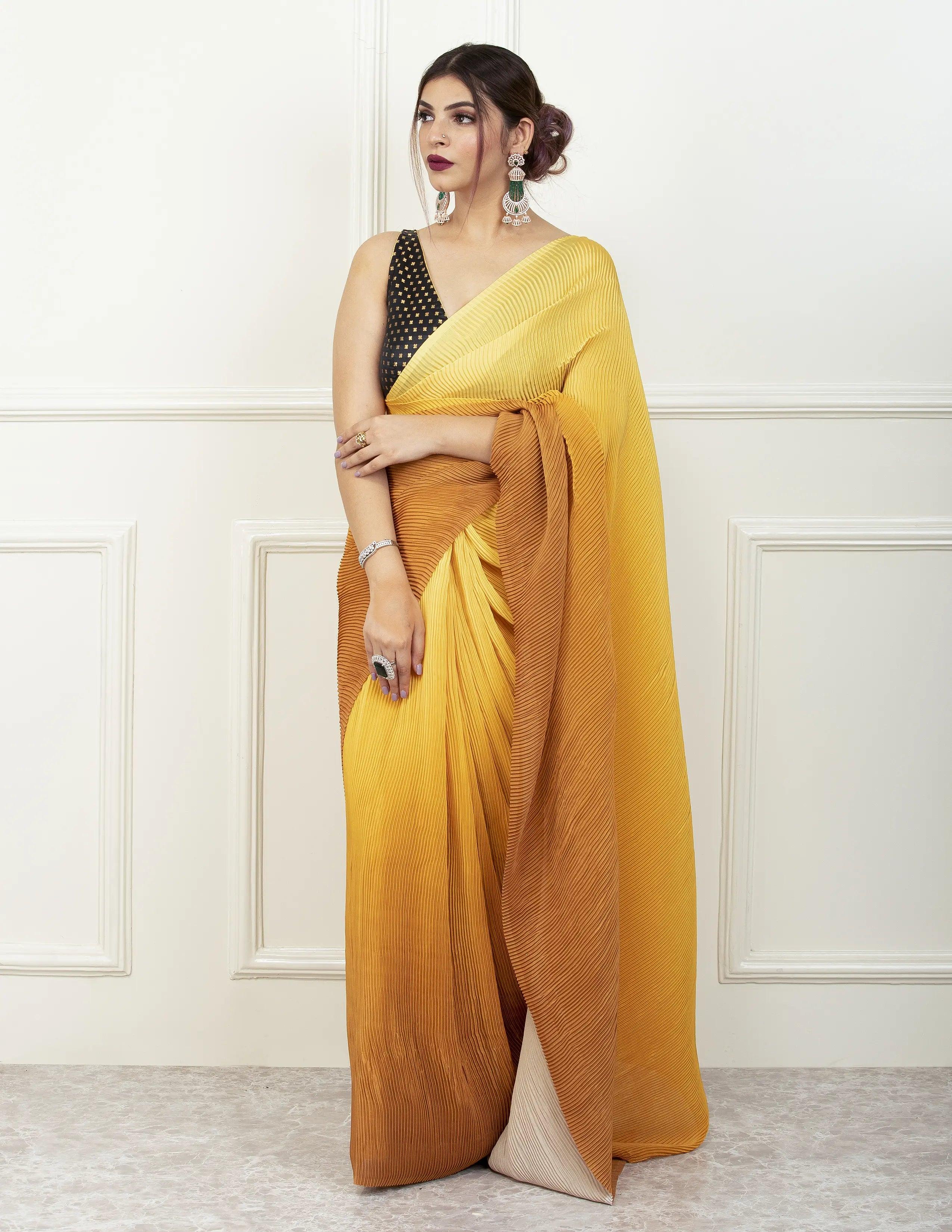 BDS Gandhi Nagar Saree YELLOW HUE | Wrinkle Satin  | Indidha Saree