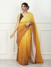 BDS Gandhi Nagar Saree YELLOW HUE | Wrinkle Satin  | Indidha Saree