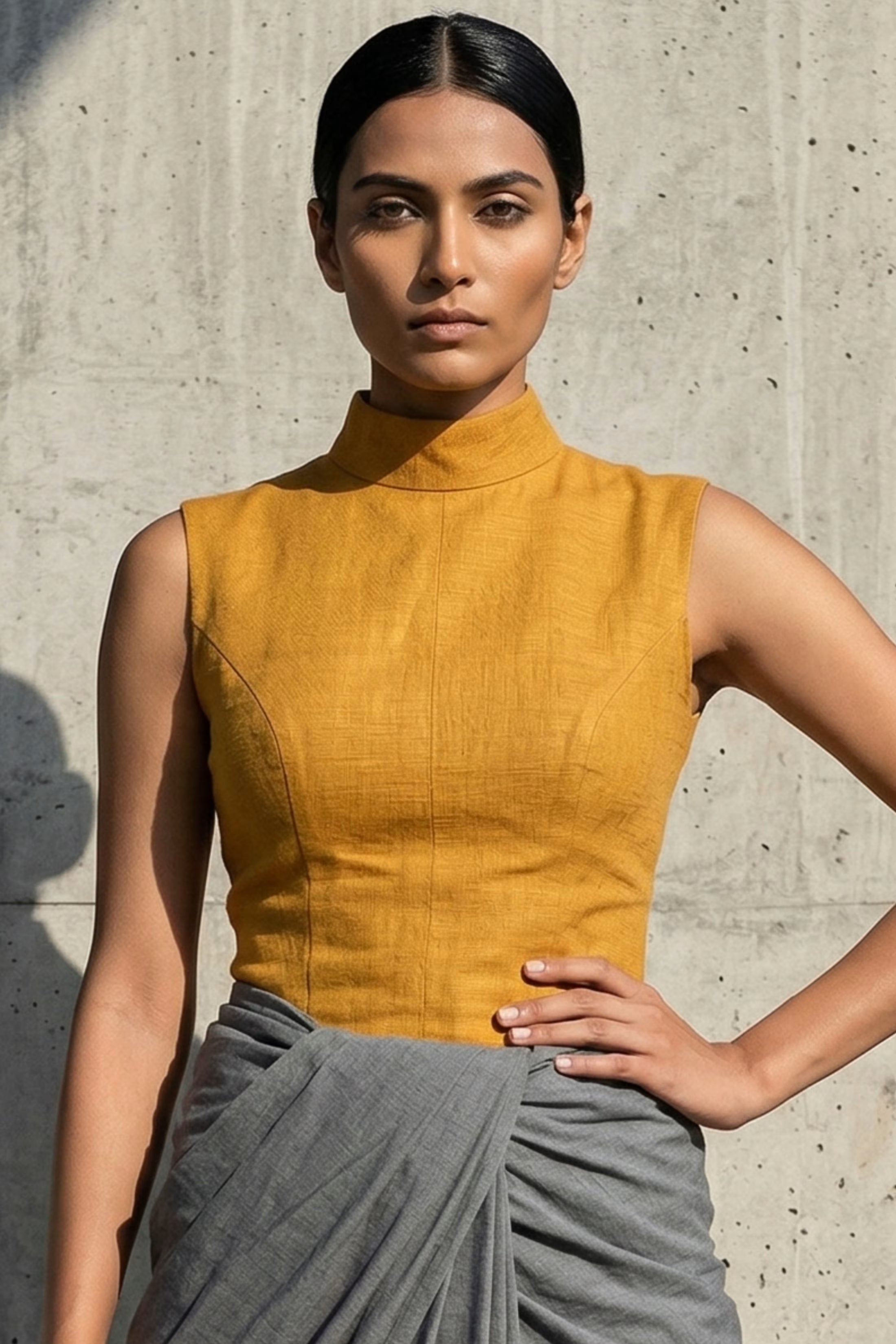 Ochre Static | Mul Cotton | Blouse Fabric
