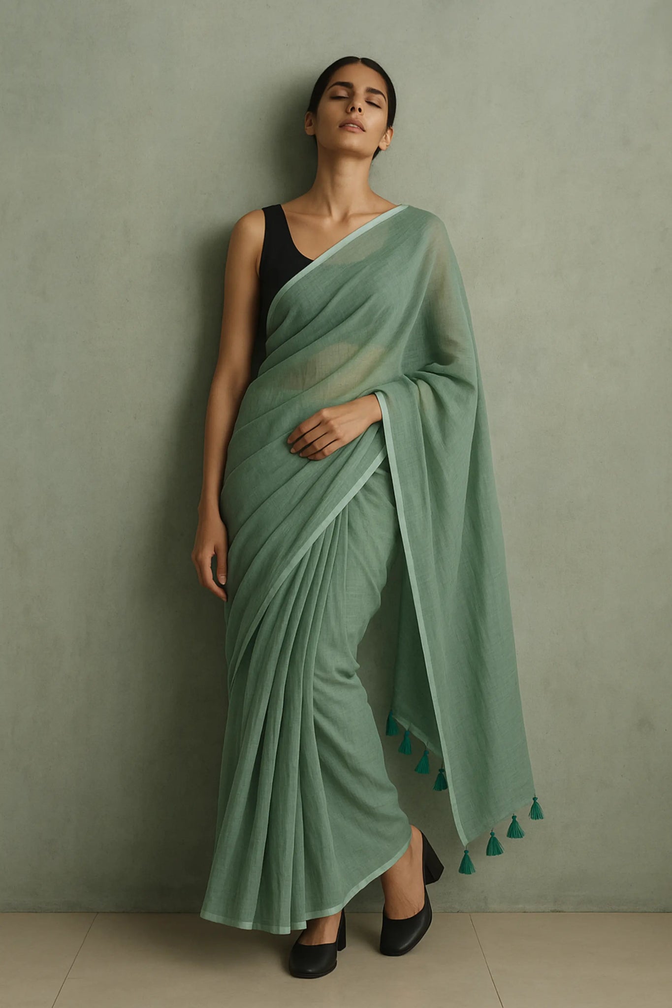 Shibui Sage | Handloom Mul Cotton | Indidha Saree