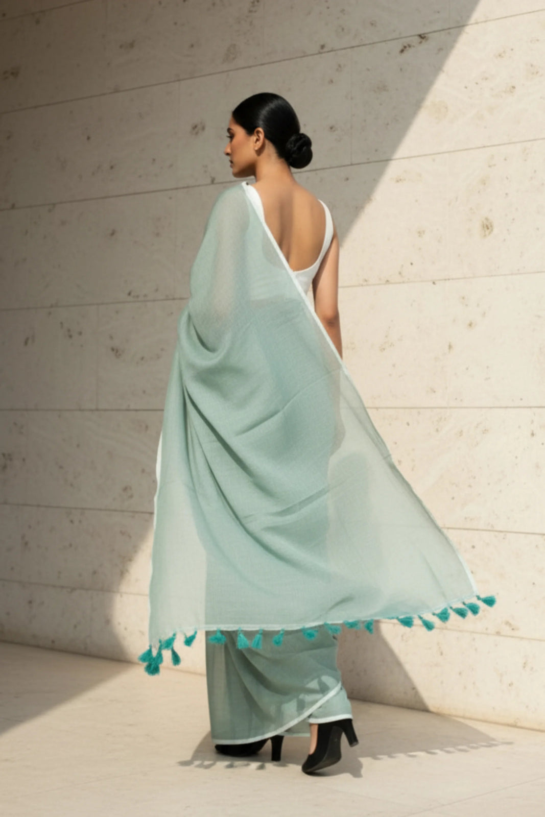 Shibui Sage | Handloom Mul Cotton | Indidha Saree