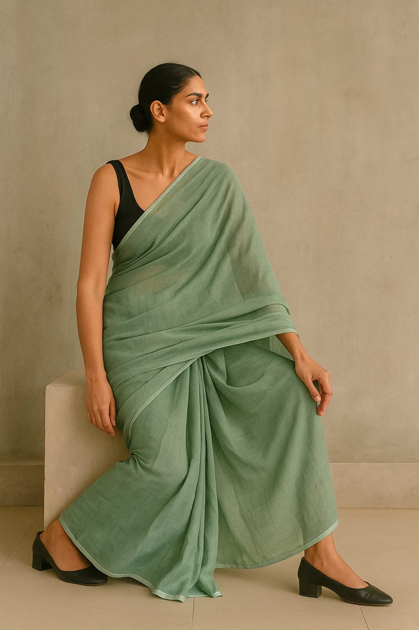 Shibui Sage | Handloom Mul Cotton | Indidha Saree