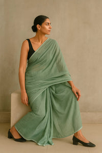 Shibui Sage | Handloom Mul Cotton | Indidha Saree