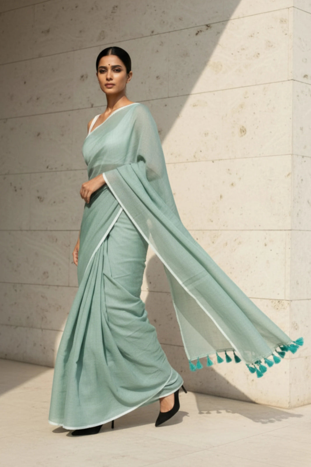 Shibui Sage | Handloom Mul Cotton | Indidha Saree