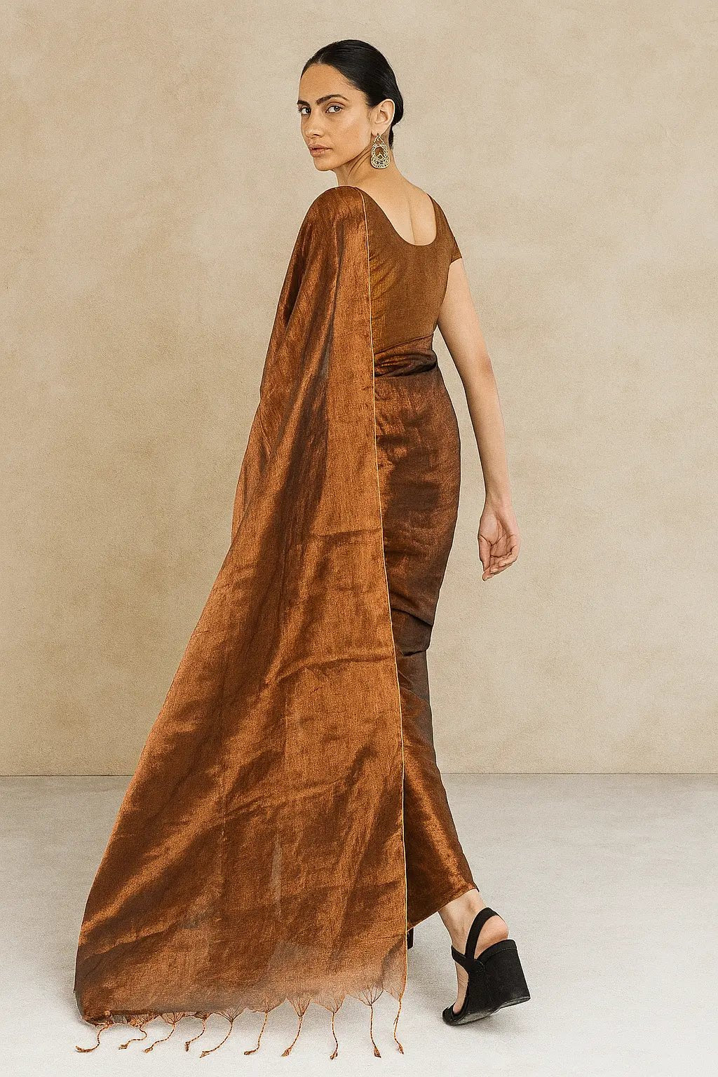 SHIMMERING BRONZE | Handloom Tissue | Indidha Saree