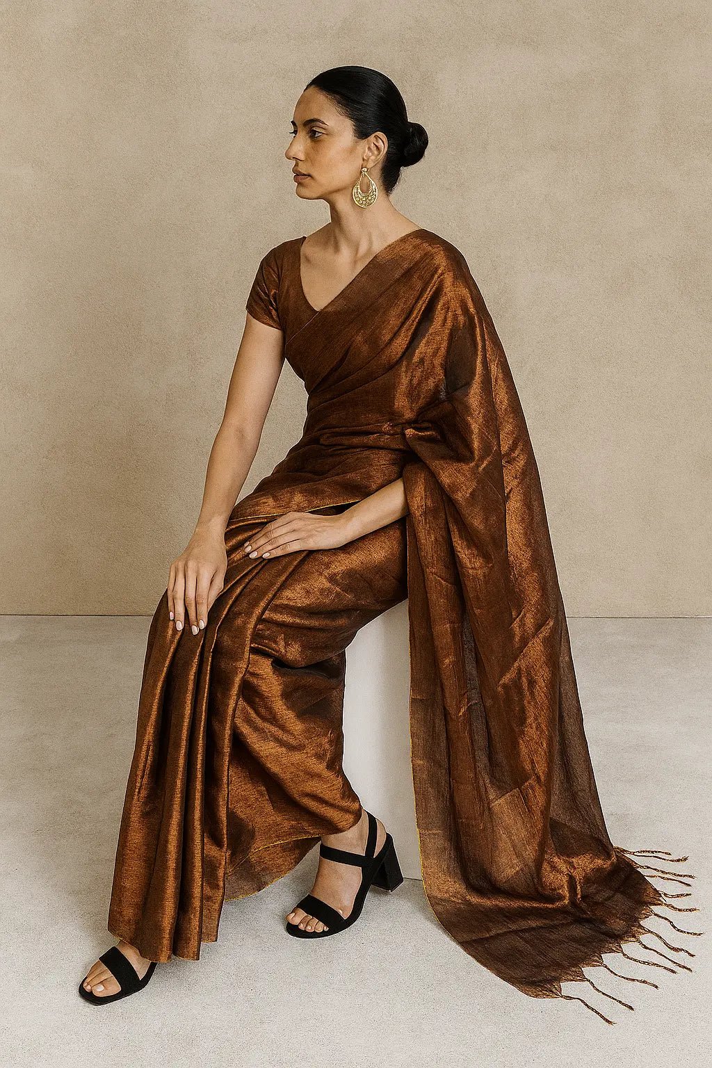 SHIMMERING BRONZE | Handloom Tissue | Indidha Saree