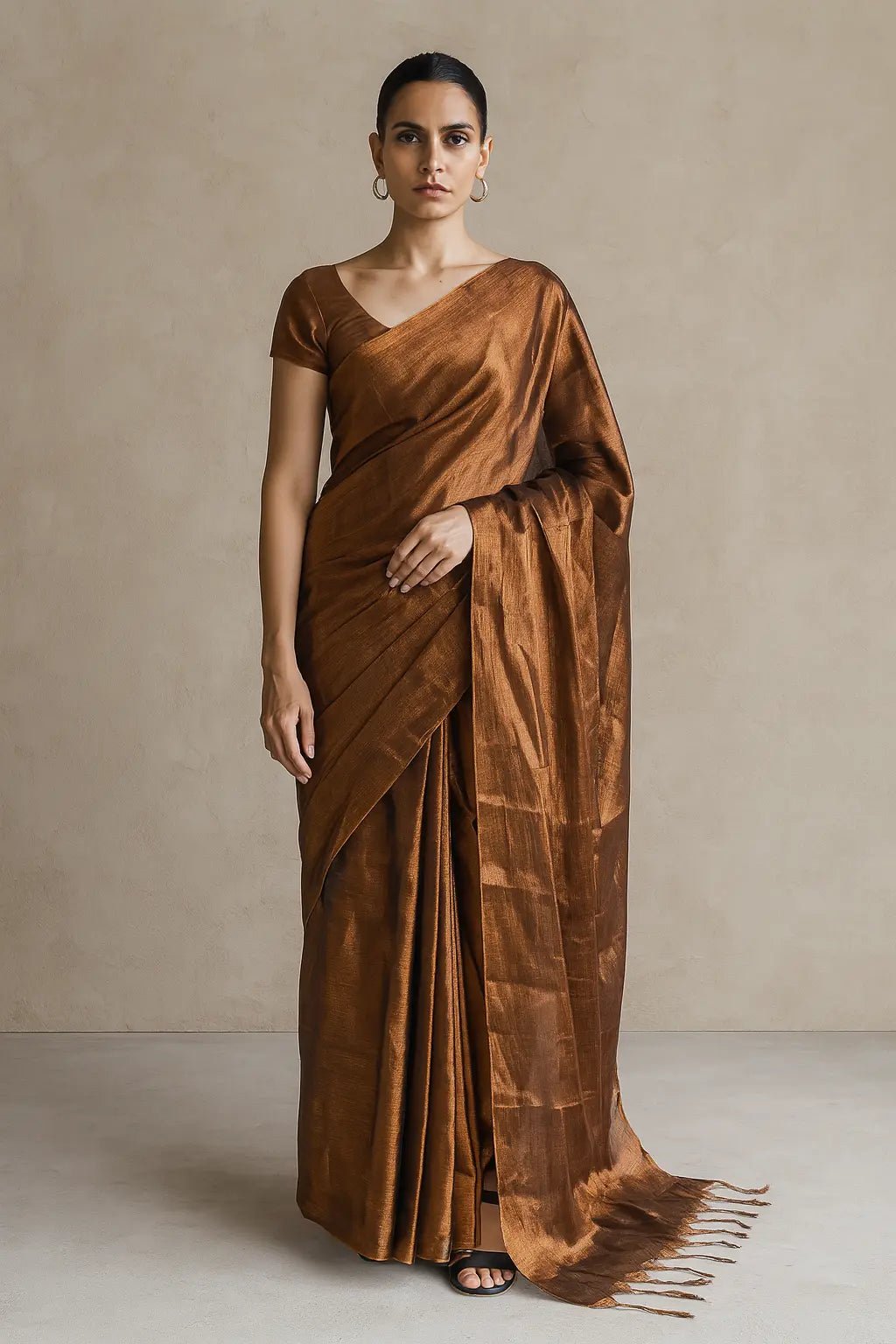 SHIMMERING BRONZE | Handloom Tissue | Indidha Saree