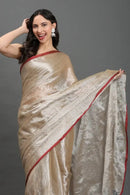 SHIMMERING RED LINE | Handloom Tissue | Indidha Saree