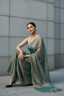 SHIMMERING TEAL | Handloom Tissue | Indidha Saree
