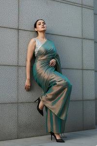 SHIMMERING TEAL | Handloom Tissue | Indidha Saree
