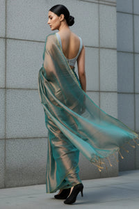 SHIMMERING TEAL | Handloom Tissue | Indidha Saree