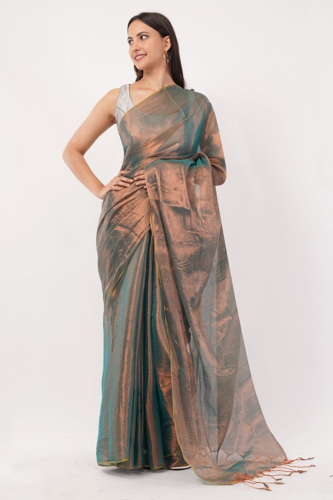 SHIMMERING TEAL | Handloom Tissue | Indidha Saree