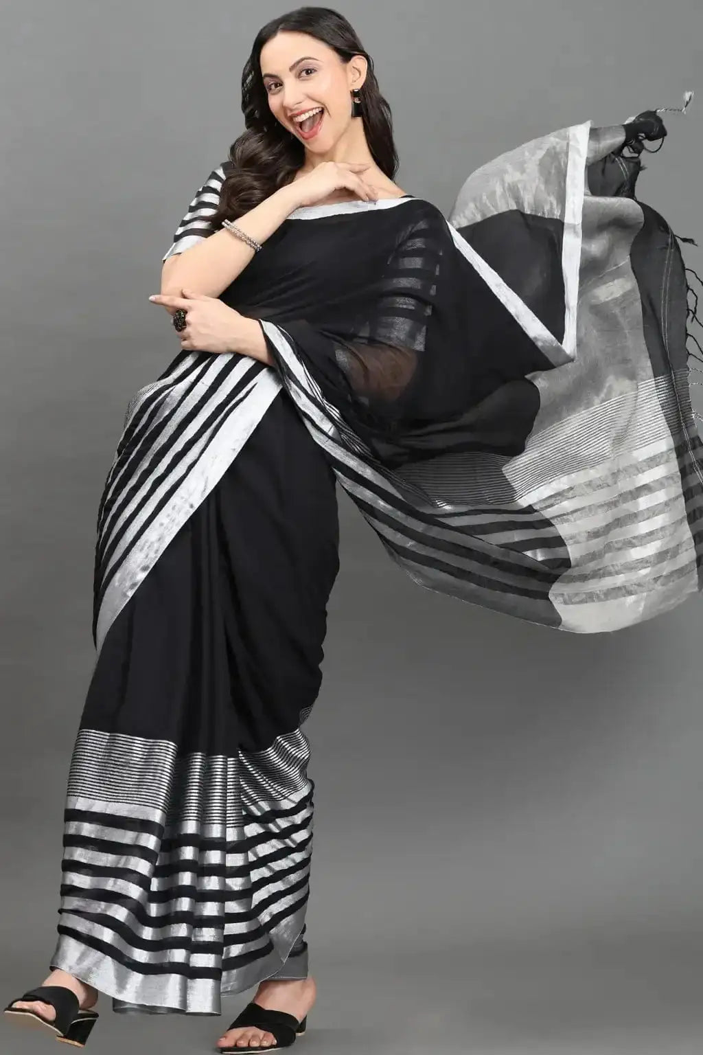 SILVER STREAK | Mul Cotton | Indidha Saree