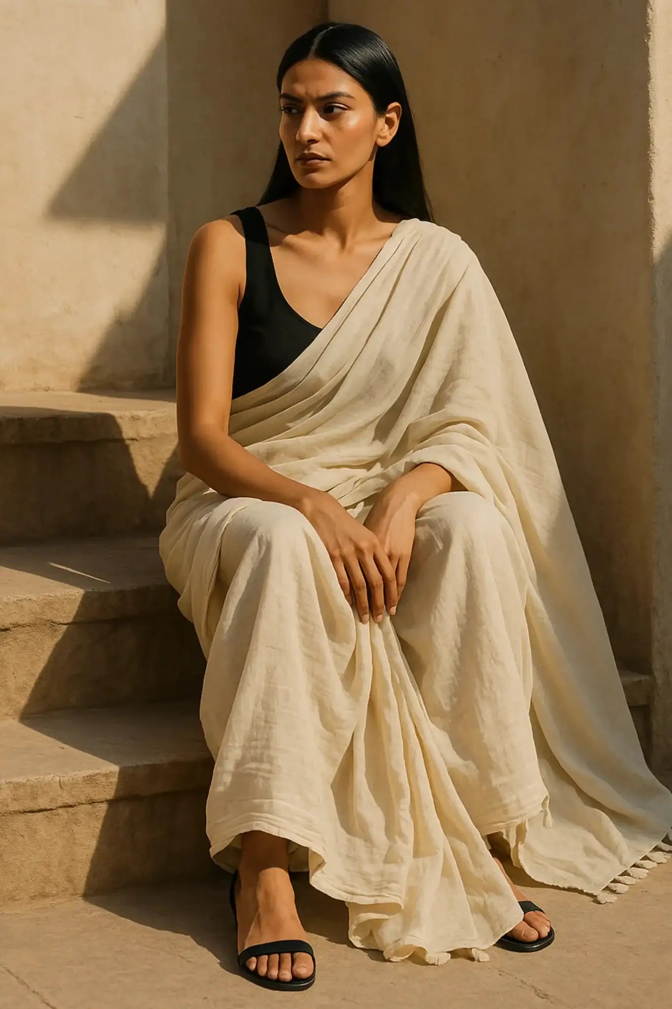 Soft Silence | Handloom Mul Cotton | Indidha Saree