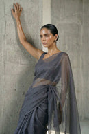 Steele Veil grey organza saree with blouse piece by Indidha