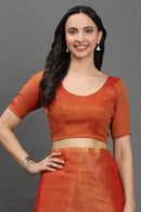 TANGERINE ZARI | Linen Tissue | Indidha Saree