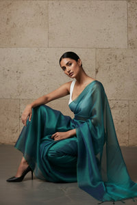 TEAL TEMPTATION | Handloom Tissue | Indidha Saree