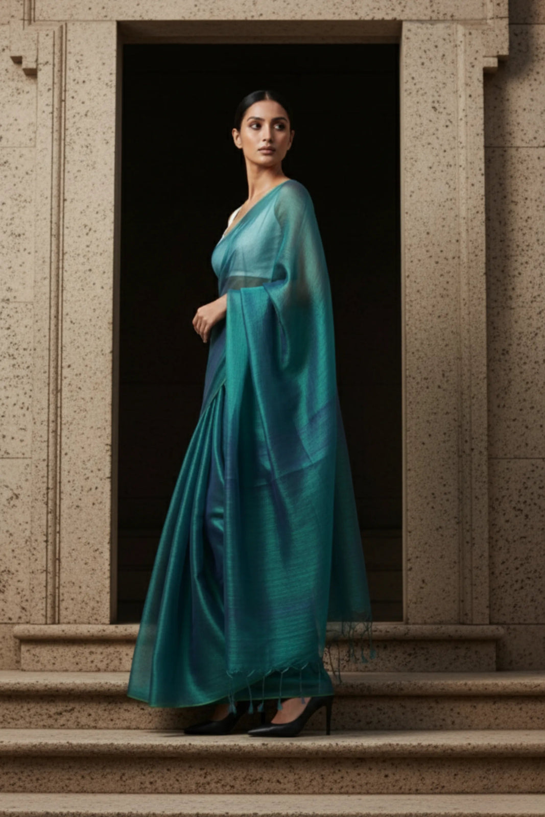 TEAL TEMPTATION | Handloom Tissue | Indidha Saree