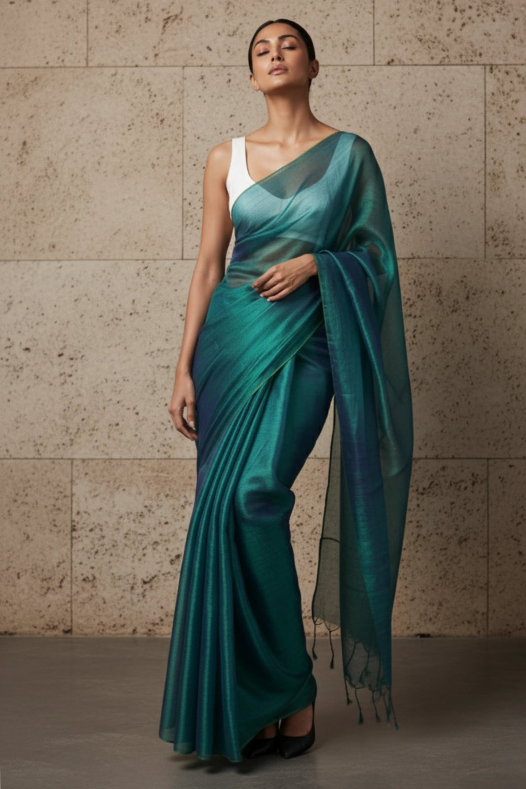 TEAL TEMPTATION | Handloom Tissue | Indidha Saree